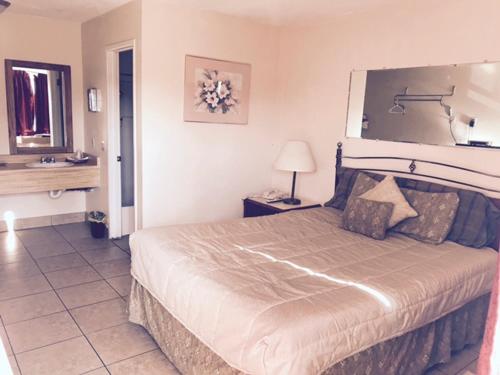 1 dormitorio con 1 cama grande en una habitación en Stagecoach Motel, en Grass Valley
