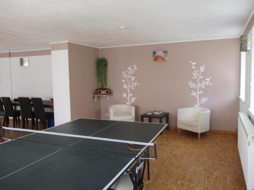 a ping pong room with a ping pong table at Greizer Kammhütte Gaststätte & Pension in Klingenthal