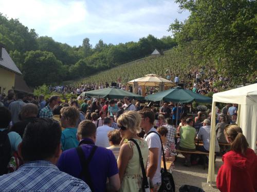 a large crowd of people walking around a market at Hotel garni Zum Rebstock in Naumburg