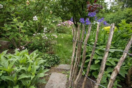 a garden with a wooden fence and flowers at Bed & Breakfast Horsens in Horsens