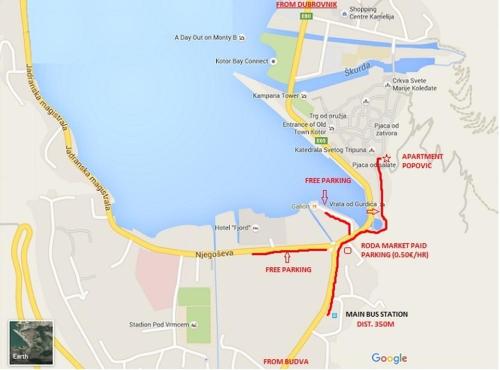 a map of the city of dubai and its highways at Apartments Popovic in Kotor
