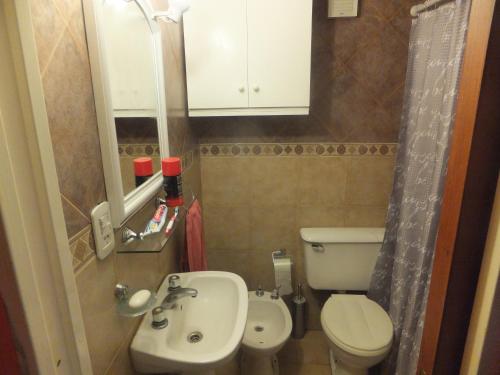 a small bathroom with a sink and a toilet at Great Loft Nunez in Buenos Aires