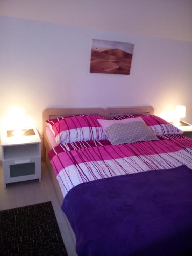 a bedroom with a bed and a painting on the wall at Rooms Marina in Korenica
