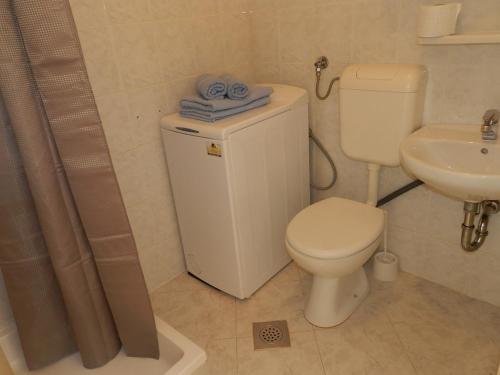 une salle de bain blanche avec toilettes et lavabo dans l'établissement Palmgarden Apartments Opatija-Ičići, à Opatija