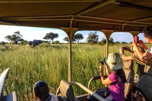people taking pictures of elephants from a safari bus at Gondwana Namushasha River Lodge in Kongola