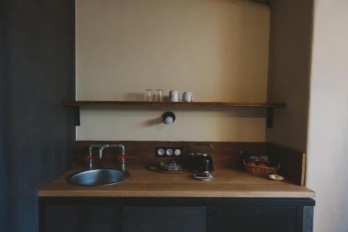 a kitchen counter with a sink and a sink at Miss Sophie's Olomouc - Boutique Hotel in Olomouc