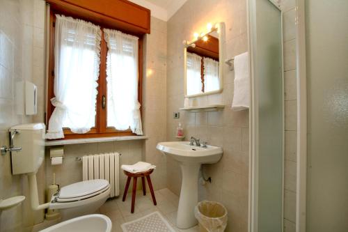 La petite salle de bains est pourvue de toilettes et d'un lavabo. dans l'établissement Hotel Edelweiss, à Villeneuve
