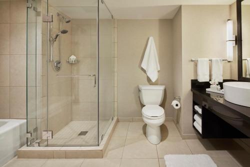 a bathroom with a shower and a toilet and a sink at Hotel Nikko San Francisco in San Francisco