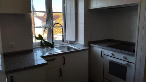 a kitchen with a sink and a window at Apartamentos Tejo à Vista in Lisbon