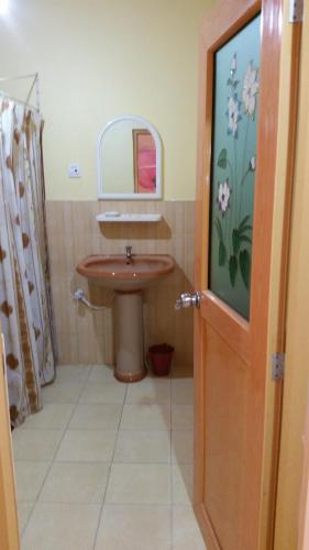 a bathroom with a sink and a mirror at The Nest in Mahiyangana