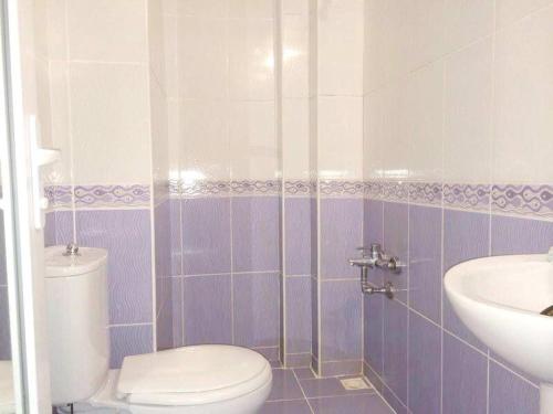 a bathroom with a toilet and a sink at Pegasus Motel in Avşa Adası
