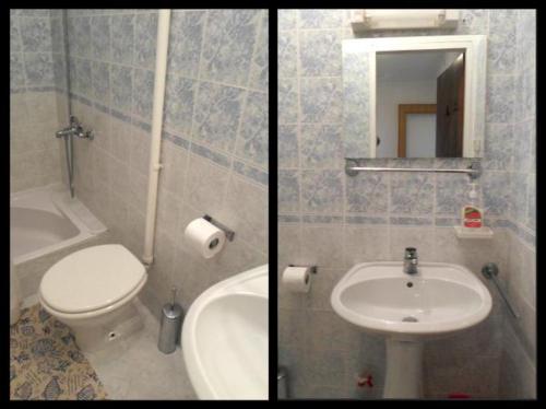 2 Bilder eines Badezimmers mit WC und Waschbecken in der Unterkunft Nice Studio apartment for 2 in Dubrovnik