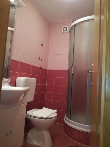 a bathroom with a toilet and a shower and a sink at Villa Ruzica in Trogir