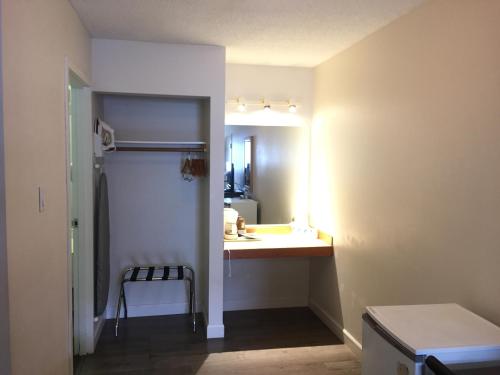 a bathroom with a sink and a mirror at Bear Country Inn in Terrace