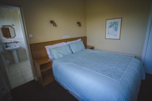 a bed in a room with a blue wall at Diamond Hill Country House in Waterford