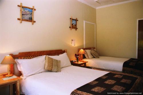 a hotel room with two beds and two lamps at Colesview Guest House in Colesberg