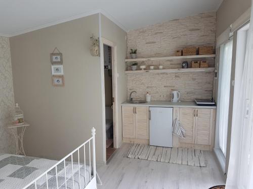 a kitchen with a sink and a counter at Holiday Home Kolka in Kolka
