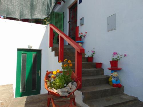 a stairway with a vase of flowers next to a door at Apartment Fana in Grohote