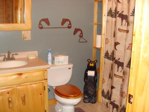 La salle de bains est pourvue de toilettes et d'un lavabo. dans l'établissement Walleye Inn Home, à Phelps