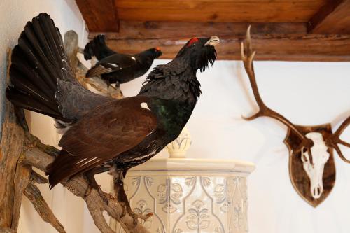 a statue of two birds on a tree branch at Hotel Hubertusstube in Laion