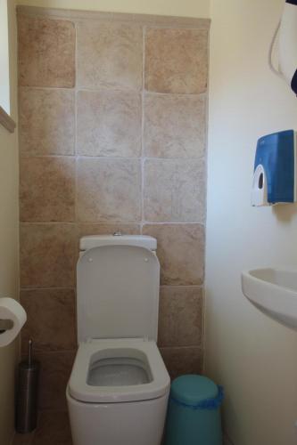 a bathroom with a white toilet and a sink at Hostel Adriatic Piran in Piran