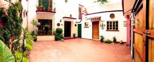an empty courtyard of a house with plants at Casa Jacinta Guest House in Mexico City