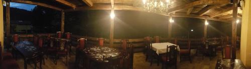 a room with a table and chairs in it at Pensiunea Mayumi Moneasa in Moneasa