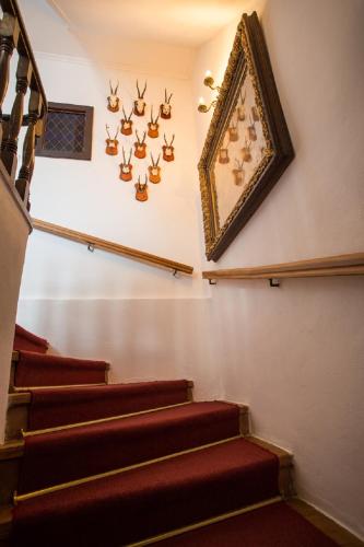 a set of stairs with a picture on the wall at Pension PREMIUM in Český Krumlov