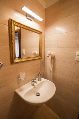 a bathroom with a sink and a mirror at Pension PREMIUM in Český Krumlov