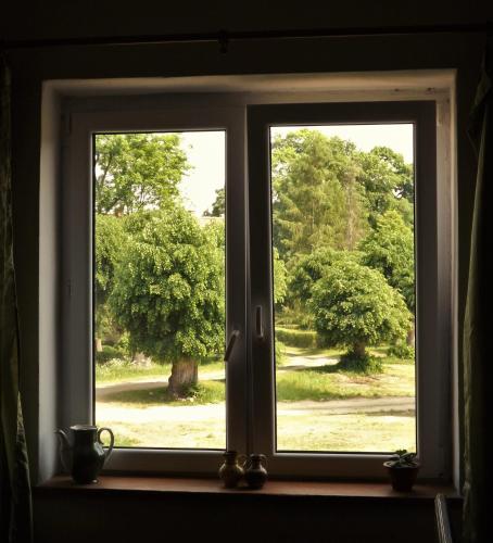 a window with a view of a tree at Studniska Country Estate in Studniska