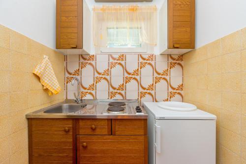 a small kitchen with a sink and a dishwasher at Apartments Nevenka in Krk
