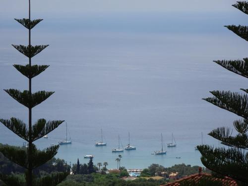 a view of a body of water with boats at Elena Rista Studios in Parga