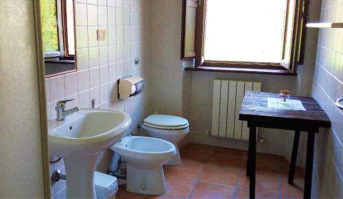 ein Bad mit einem Waschbecken und einem WC in der Unterkunft Agriturismo Gli Ippocastani in Pergola