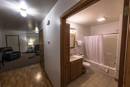 ArcadiaDraft Horse Inn and Suites的配有马桶、水槽和淋浴的浴室