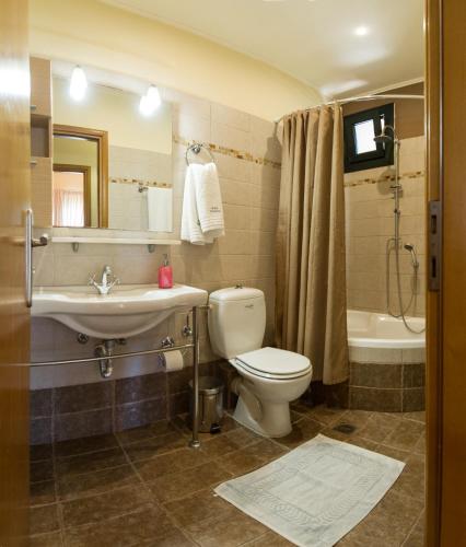 a bathroom with a toilet and a sink and a tub at Petros Penthouse in Parga