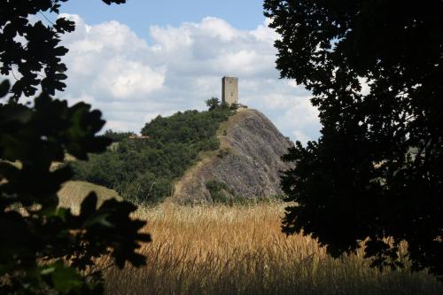 a hill with a tower on top of it at Albergo Ristorante Bismantova in Castelnovo neʼ Monti