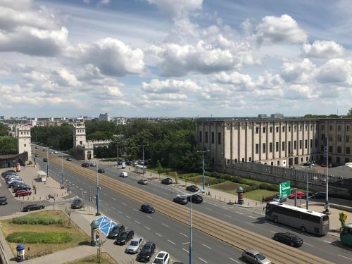 a busy highway in a city with cars on it at Exclusive Apartments Smolna in Warsaw