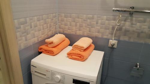 レウトフにあるApartment on Oktyabrya 48のバスルーム(洗濯機の上にタオル付)