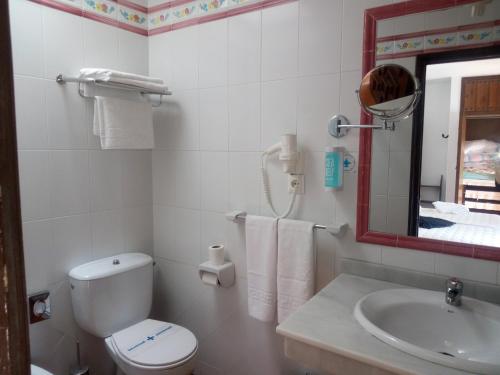 奇皮奧納的住宿－格蘭開皮坦旅館，一间带卫生间、水槽和镜子的浴室