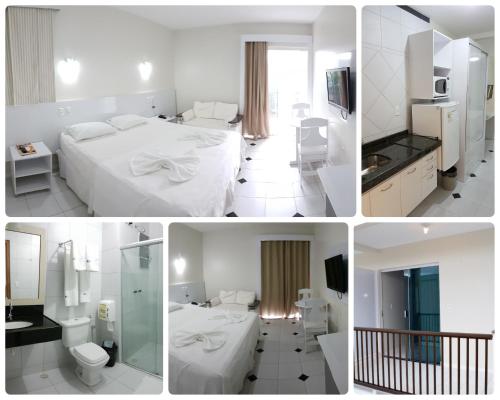 a collage of four pictures of a hotel room at Hotel Brotas in Afogados da Ingàzeira