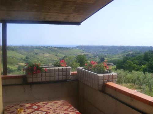 a balcony with two planters with red flowers on it at Agriturismo Trivilini in Lanciano