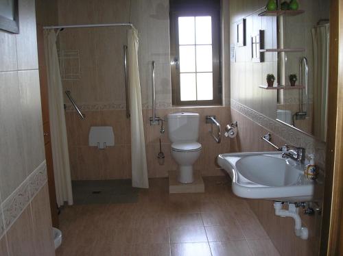 W łazience znajduje się toaleta, umywalka i prysznic. w obiekcie Casa Pico Zapatero w mieście Sotalbo