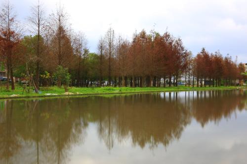 a body of water with trees in the background at Yosemite Homestay in Yuanshan