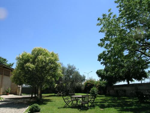 a picnic table and two trees in a yard at I Costanti in Caldiero