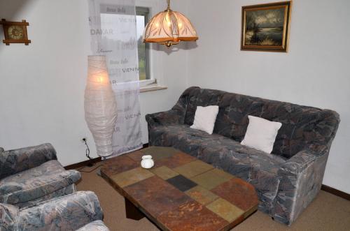 a living room with a couch and a table at 3 Sterne Ferienwohnungen Wachter in Bischofsgrün