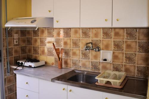 a kitchen with a sink and a counter top at Apartments Anesis Pantazis in Asprovalta