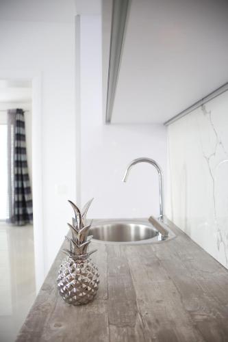 a kitchen with a sink and a pineapple on a counter at Villa Lile in Baška Voda