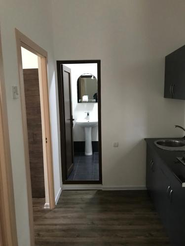 a bathroom with a mirror and a sink in it at BSG Rustaveli 184 in Kobuleti