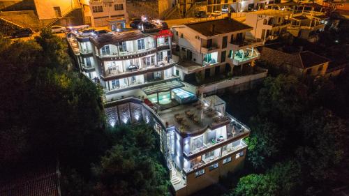 an aerial view of a building at night at Apartments Croma in Ulcinj