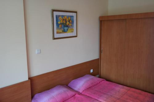 a bed in a bedroom with a picture on the wall at Tanya Hotel in Sunny Beach